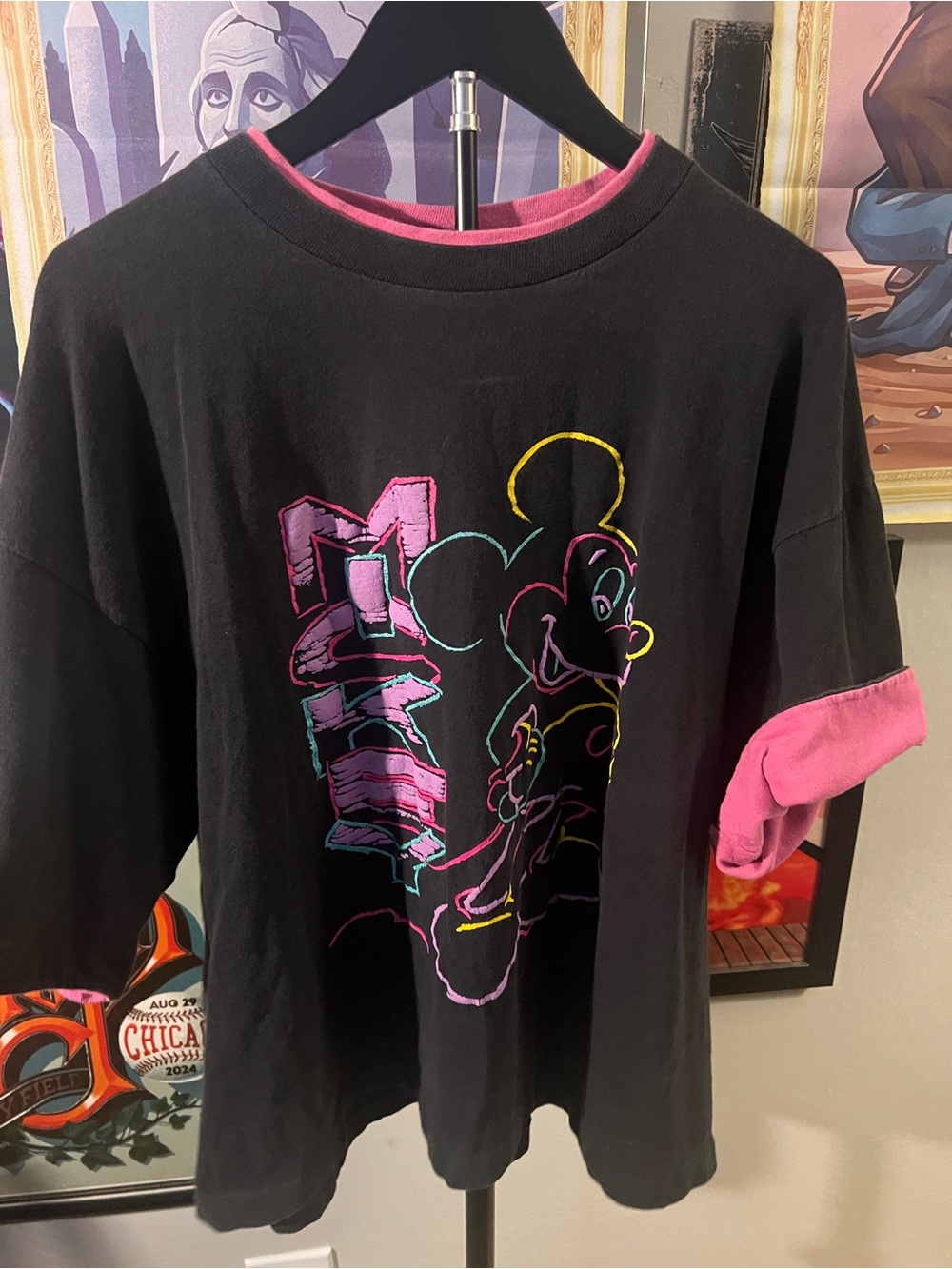 VINTAGE WDW Black & Pink Graphic Mickey Mouse Tee Shirt